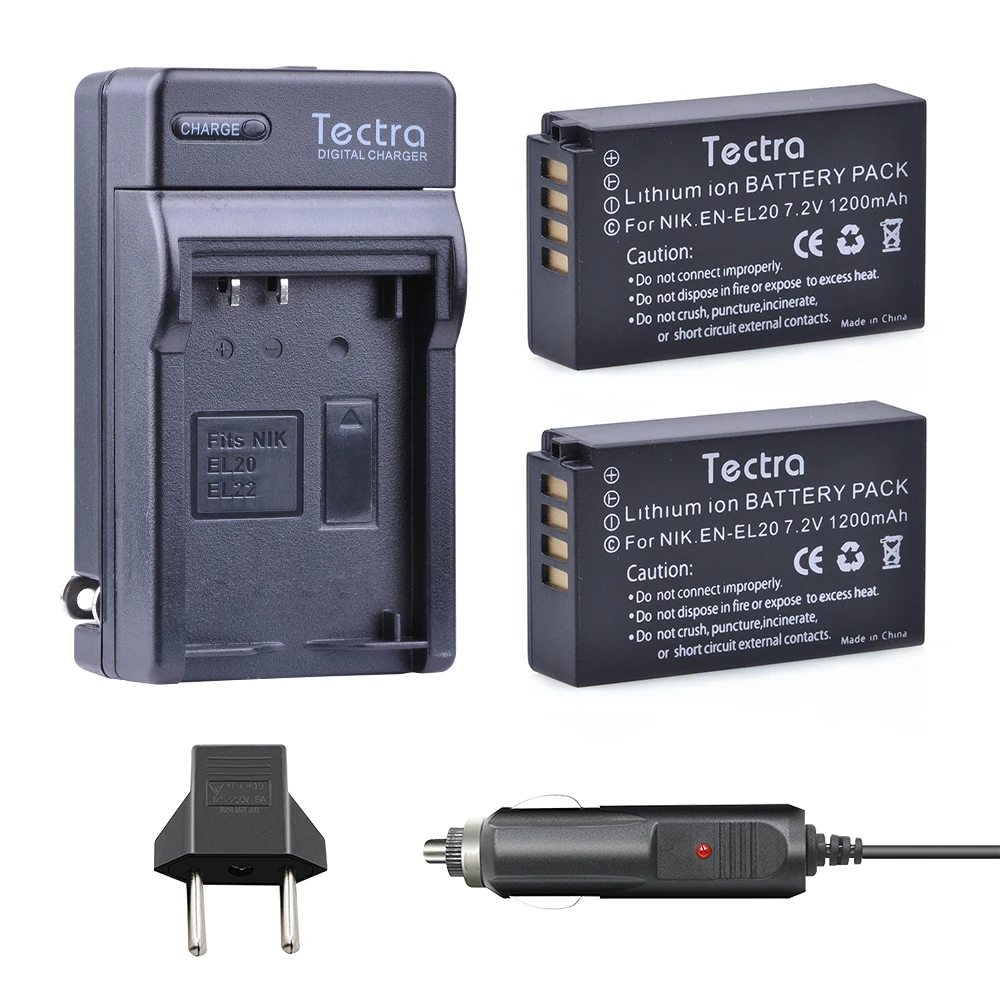 Tectra (2 шт./упак.) EN EL20 Аккумулятор для камеры + Цифровое зарядное устройство