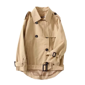 

Spring Coats Fashion Double Breasted Windbreaker Long Sleeve Plus Size Jacket Ladies Female Khaki Slim Belt Cloak Coat