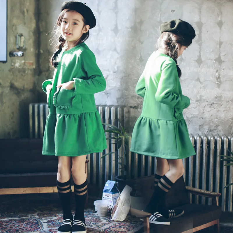 Детское флисовое платье с длинным рукавом на возраст 6-12 лет | Детская одежда и