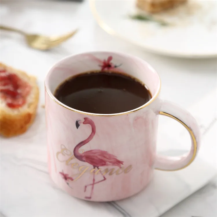 Фламинго, Золотая инкрустация, Мраморная кружка для влюбленных, кофейная кружка, романтическая фарфоровая чайная чашка, керамическая чайная чашка, Валентина, кофейная чашка, стакан, Прямая поставка