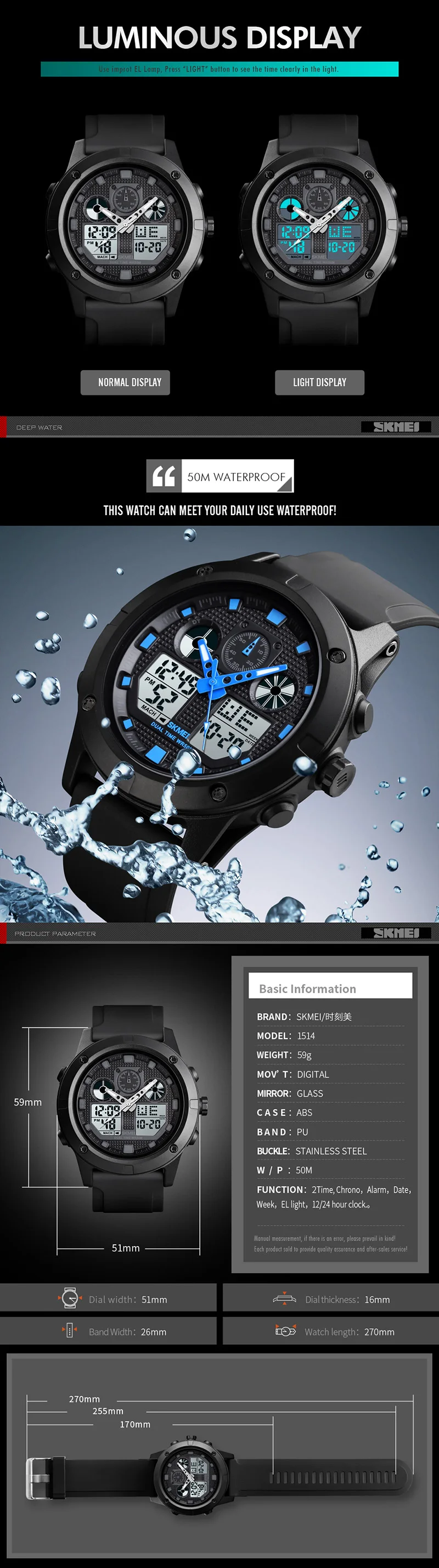 SKMEI Outdoor Sport Watch Men Digial Watches Military 5Bar Waterproof Luminous Dual Display Wristwatch reloj hombre