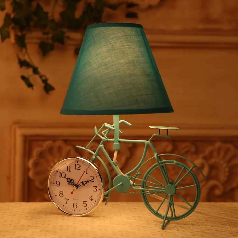 Тканевый абажур, креативная новинка, ремесла, подарки, часы, украшение для велосипеда, настольные лампы, спальня, рядом с ночными огнями, лампа с европейской вилкой
