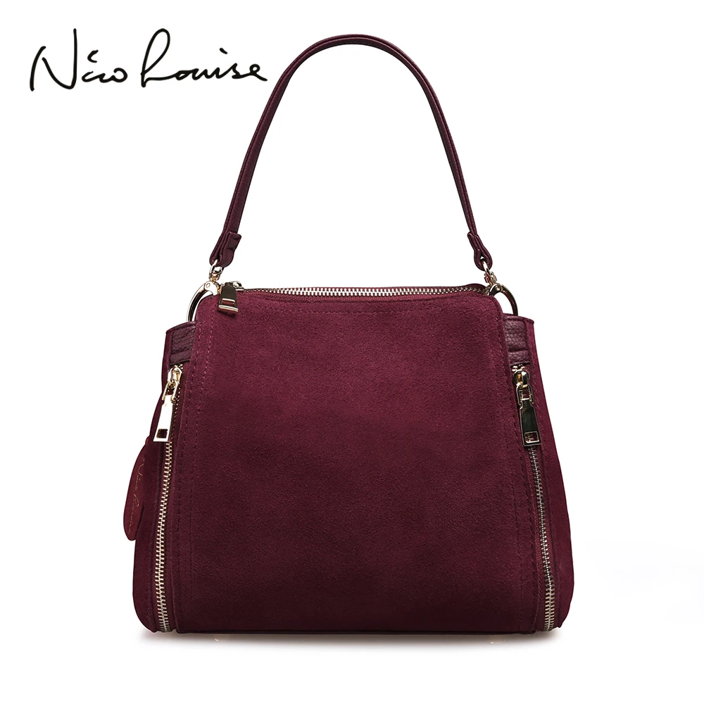 2018 العلامة التجارية الجديدة النساء جلد الغزال الحقيقي حقيبة كتف الأزياء الترفيه طبيب يد للإناث الفتيات أعلى-حقائب بيد Sac الرئيسية