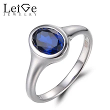Leige Jewelry Oval Cut Sapphire Ring Wedding Ring September Birthstone Real 925 Sterling Silver Vintage Rings Blue Gemstone Ring