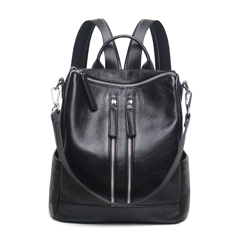 Женский рюкзак из натуральной кожи на молнии|mochila feminina|bolsa mochila femininalady backpacks women |