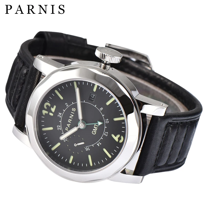 43mm Men Watch Parnis Automatic Watch Black 12&24 Hour 10BAR Waterproof Luminous GMT Mechanical Wat