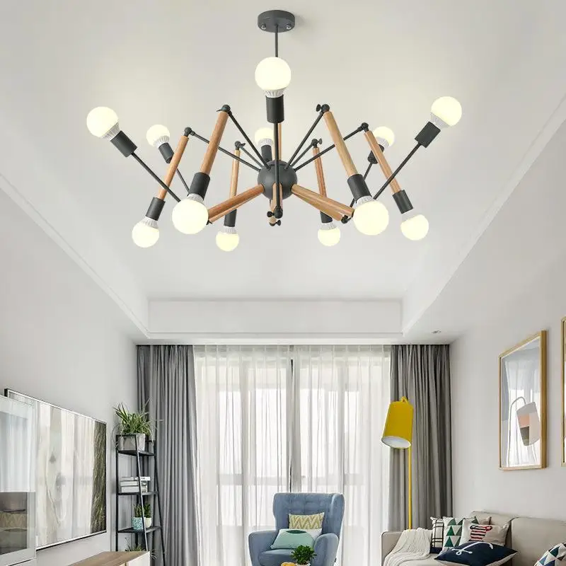 Черная люстра-паук современная деревянная люстра светильник для кухни/спальни/столовой/гостиной DIY креативное освещение - Цвет абажура: Grey color