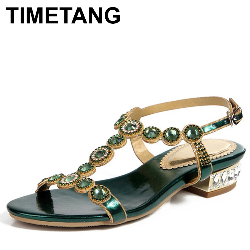 green low heel sandals