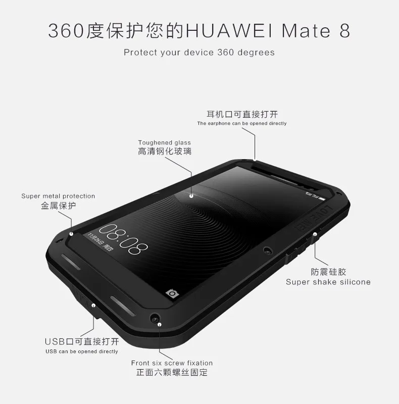 LOVE MEI Life водонепроницаемый металлический чехол для телефона для HUAWEI mate 8 9 mate Magic 9 Pro P7 P9 Plus Phone 3 Proof Cover