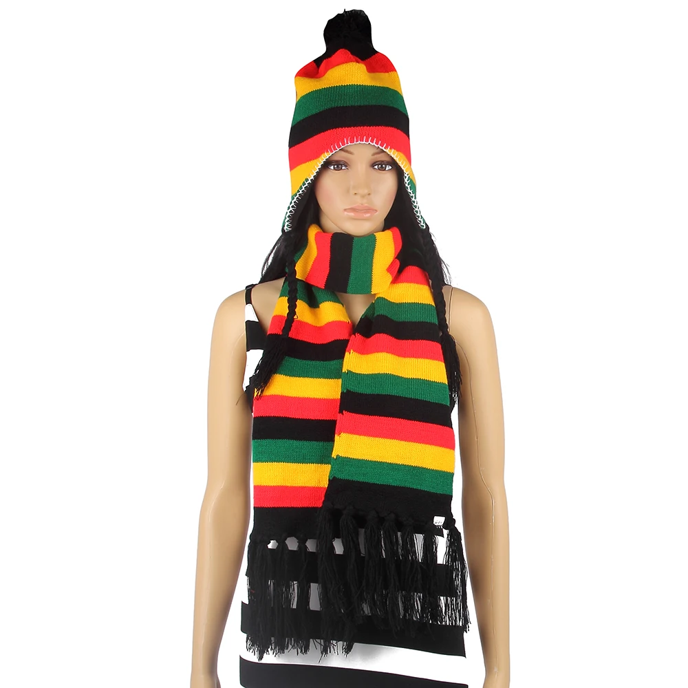 Бесплатная доставка 2019 новая зимняя Jamaica Rasta Reggae разноцветные радужные полосатые