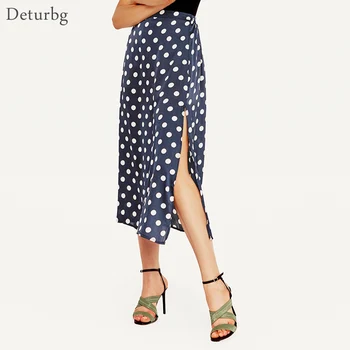 

Women Boho Style Dot Print Midi Long Skirt Female Casual Elastic High Waist Satin Beach Skirts Jupe Faldas XXL 2019 Spring SK299