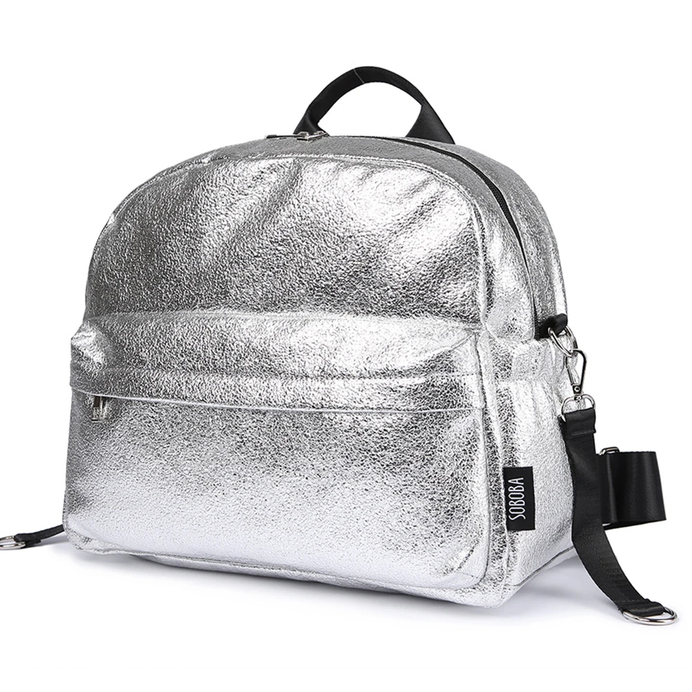  Soboba Textured Silver Travelling Diaper Bag Fashionable Large Capacity Nappy Bags Stylish Maternit