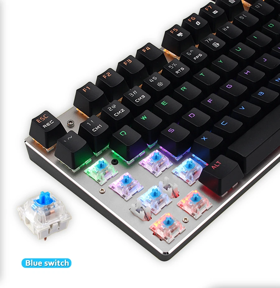 Профессиональная игровая механическая клавиатура с 104/87 клавишами, с защитой от привидения, светящаяся, синяя, красная, черная, светодиодный, с подсветкой, USB Проводная клавиатура