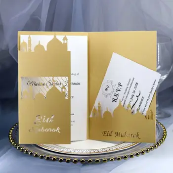 

10pcs Laser Cut Hollow Church EID Mubarak Blessing Wedding Invitation Card Letter Pearlescent Paper Party Supplies Gift