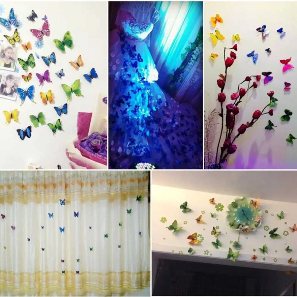 

12pcs Imitation Butterflies Color 3d Stereo Wall Sticking Living Room Bedroom Refrigerator Children's Room Decorative