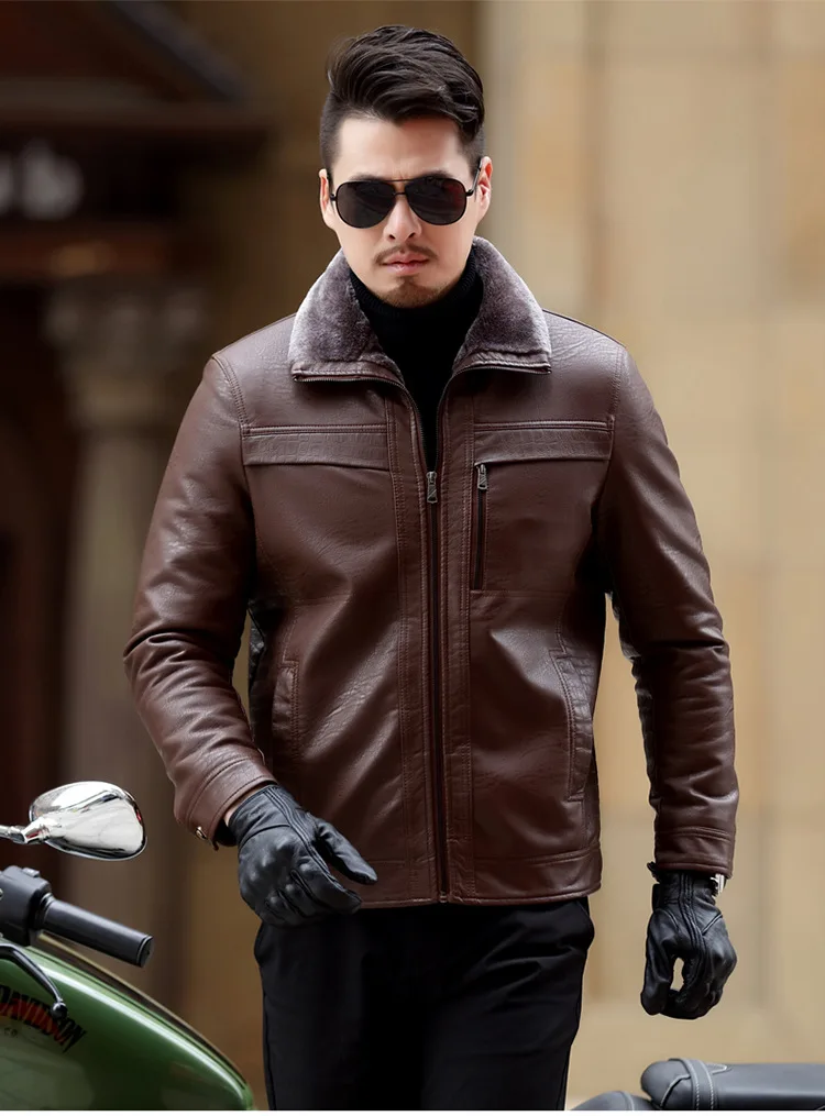 Зимние Новые повседневные Толстые мужские кожаные пальто плюс размер мягкая подкладка куртка Kulit Pria