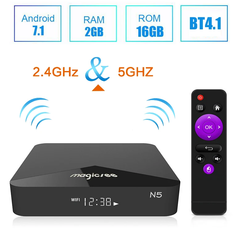 

Dual Band Wifi Android 7.1 TV Box with LED Display 2GB 16GB Amlogic S905X Quad Core Smart Mini PC 4K Streaming Media Player N5