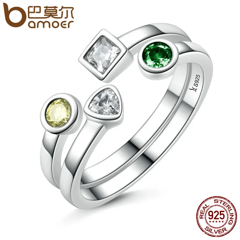 

BAMOER 100% 925 Sterling Silver Double Layer Finger Ring Set & Clear CZ Vintage Rings Adjustable Sterling Silver Jewelry SCR106