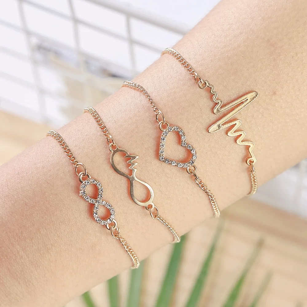 

4 Pcs/set Fashion Infinity Heart Crystal Bracelet set for Women Friendship LOVE Letter 2019 Trendy Jewelry gift for Mother's Day