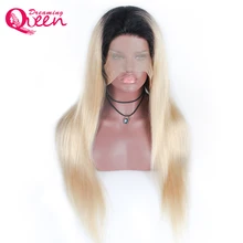 1B/613 Straight Hair Lace Front Wigs Pre-plucked Wig Brazilian Human Remy Hair Wig with Dark Black Roots Dreaming Queen Hair