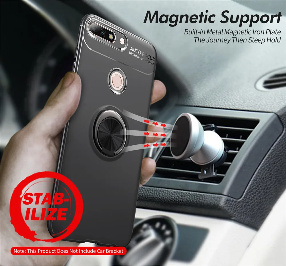 

Finger Ring Protective Case For Huawei Huawei Honor 7C Pro 5.99" Case Soft Silicon Shockproof Cover For Huawei Enjoy 8 Case Skin