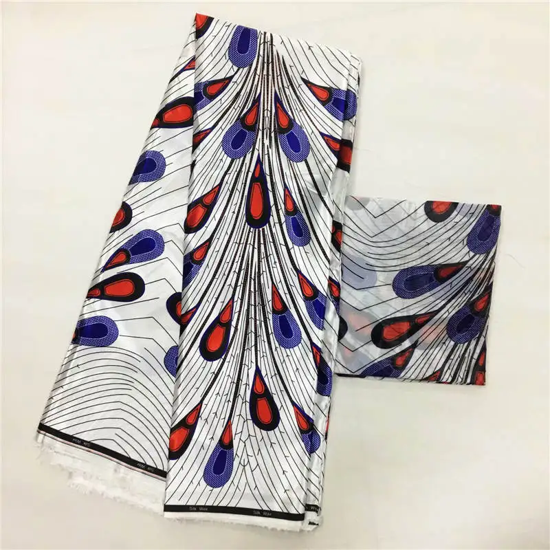 

African Wax Lmitated Silk Fabric 2019 Satin Fabric 4 Yards Ankara Cotton Fabric for Dress +2 yards Chiffon ! L51168