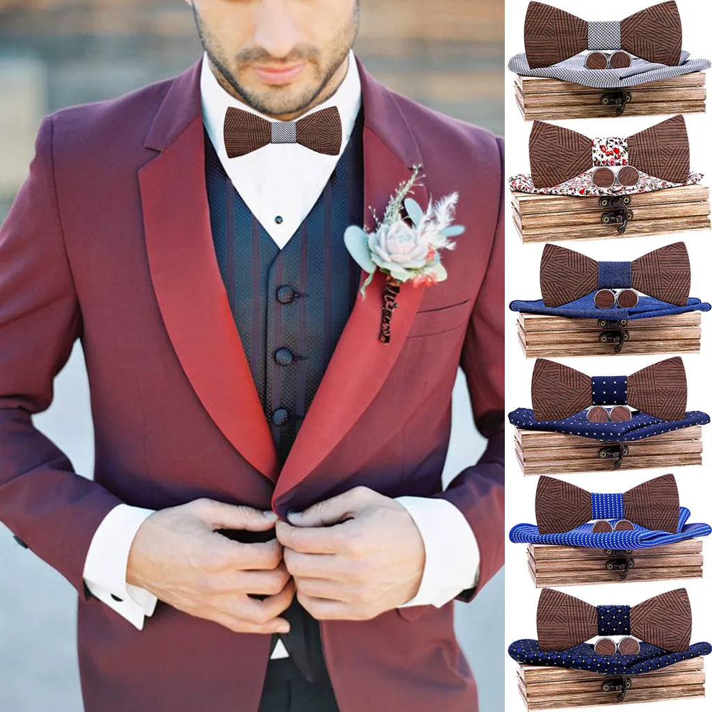 Ручной деревянный Повседневный модный галстук-бабочка платок набор мужской галстук-бабочка деревянный полый резной и коробка галстук-бабочка homme 50