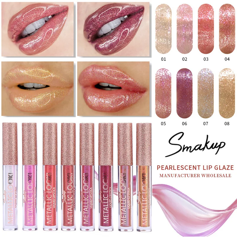 Smakup 8 Colors Shimmer Liquid Lipstick Long-lasting Moisuturzer Glitter Flip Lipgloss Sparkly Makeup Cosmetics Make Up Beauty