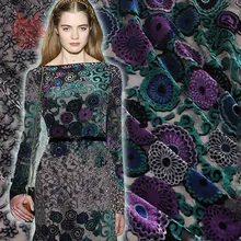 Американский стиль зеленый фиолетовый цветок флокирование ткань шелк Бархат Ткань для платья дешевая ткань telas tecidos SP1948