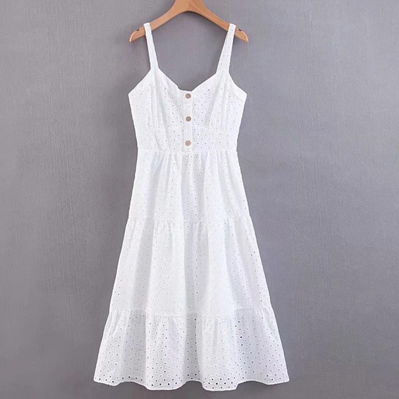 Women's Clothing Dress 2019 Cotton Cutout Embroidered V-Neck Dress Ms Summer Street Sexy Slim Fit Temperament Clothing