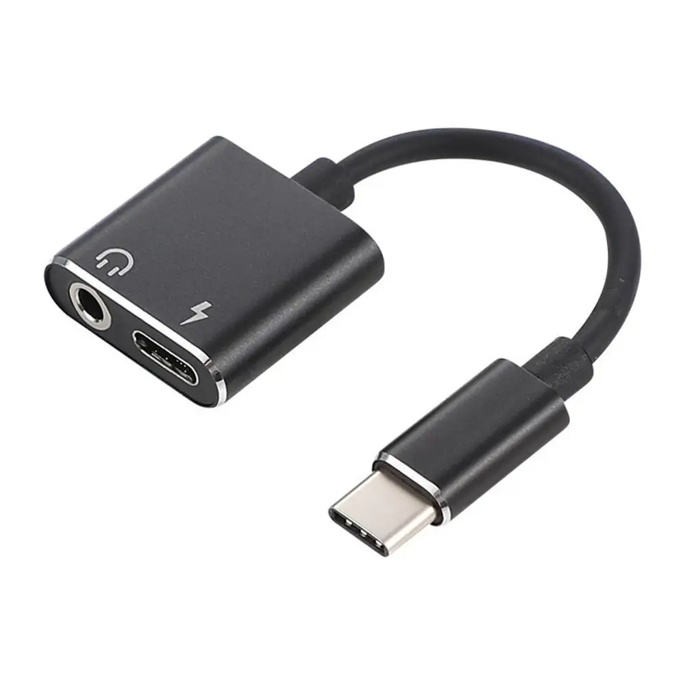 Кабель-Переходник USB C на Jack 3,5 Тип C Кабель-адаптер 2-в-1 Тип usb C 3,5 мм аудио преобразователь для наушников кабель для зарядки с адаптером - Цвет: Черный