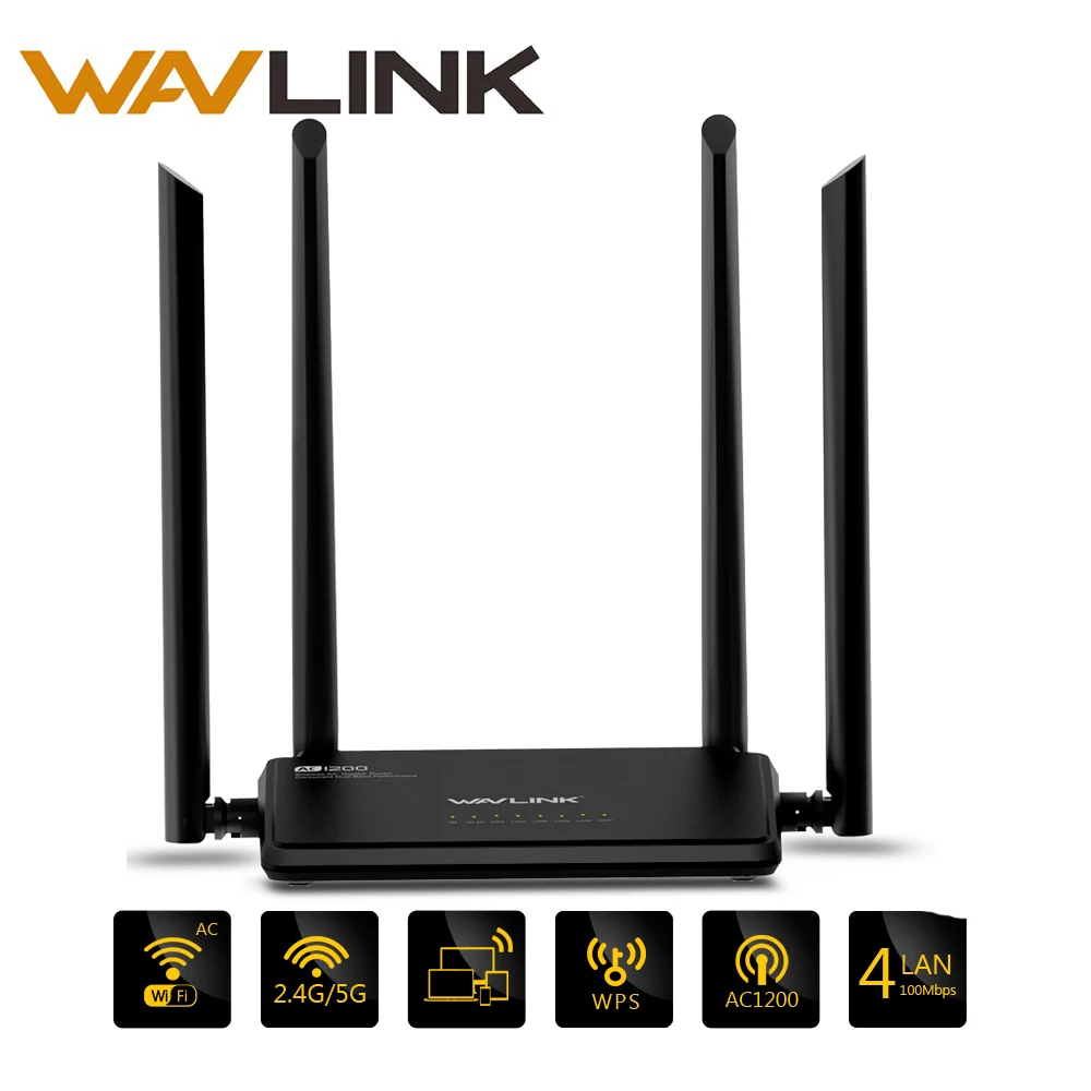 

Wavlink AC1200 Wireless Wifi Router High Power Dual Band 2.4GHz Wifi Router Repeater 5GHz with 4*5dBi High Gain External Antenna