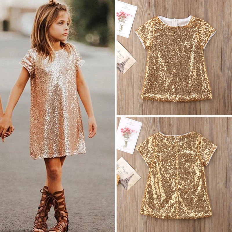 

US Stlylish Baby Kid Girl Sequins Dress Party Pageant Gown Formal Dress Sundress