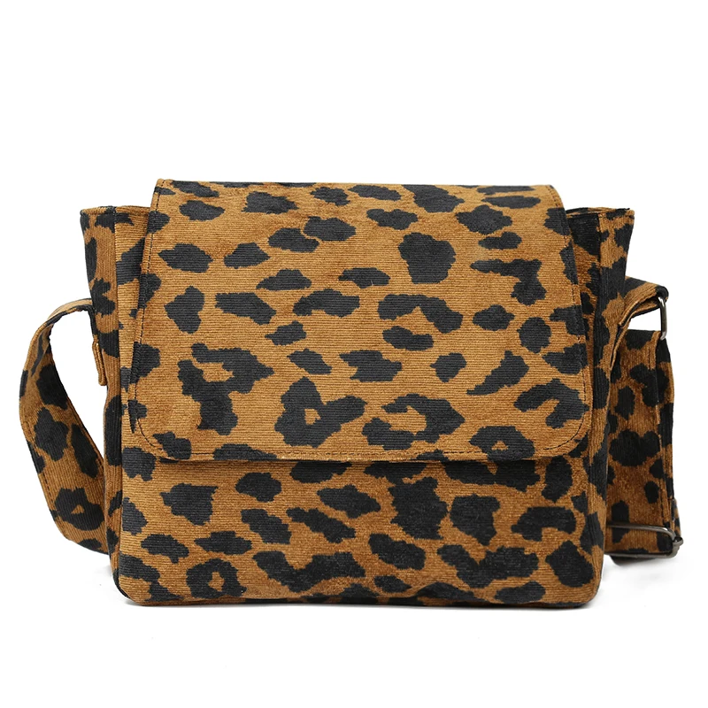 

Women Corduroy Leopard Print Messenger Bag 2018 Ladies Casual Shoulder Bag Foldable Reusable Shopping Beach Bag High Capacity