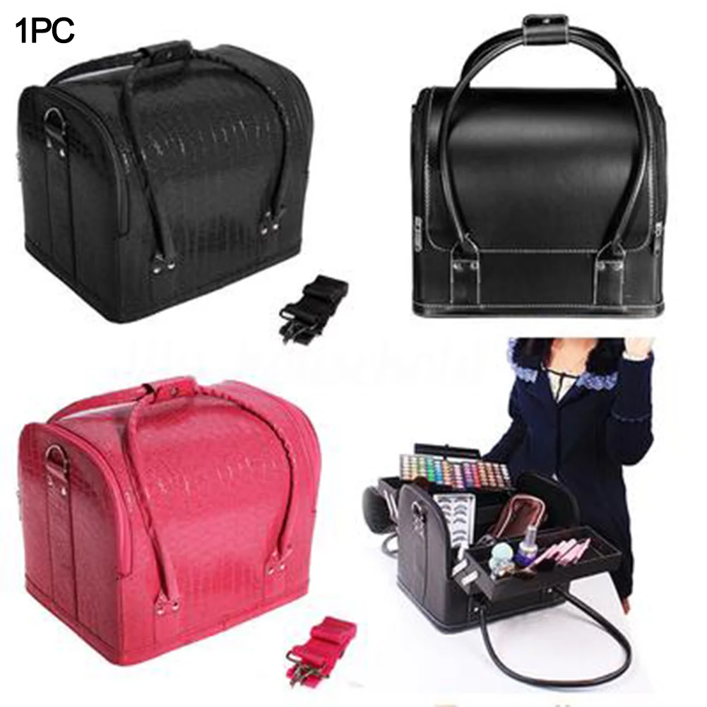 Kopen Mode Dames Lederen Cosmetische Bag Alligator multi layer Professionele Make Up Tas Reizen Draagbare Waterdichte Toilettas Organisator