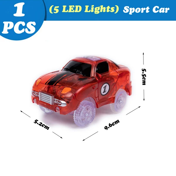 Magical Tracks Luminous Racing Track Car With Colored Lights DIY Plastic Glowing In The Dark Creative Toys For Kids 5LED Red racing car