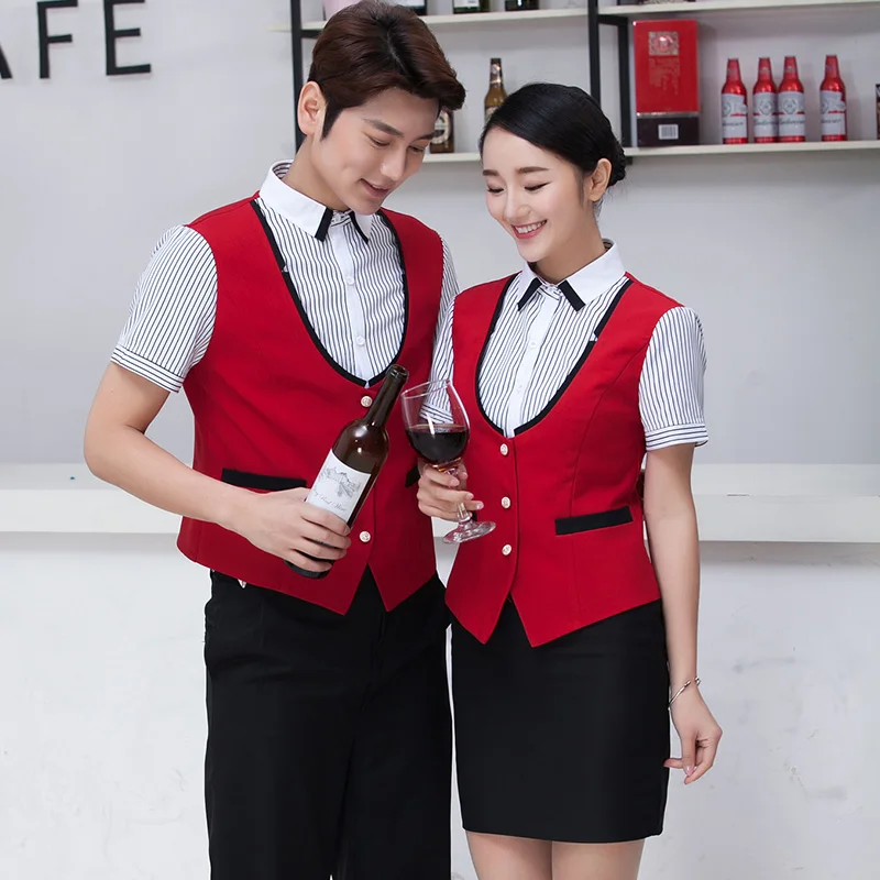Waiter Work Uniform Supermarket KTV Vest Shirt Short Sleeve Hotel Waiter Work Uniform Slim Fit Fashion Hot Pot Restaurant Workwear