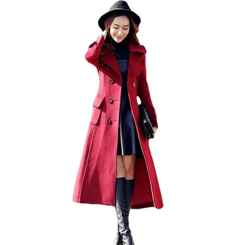 

British New 2019 Autumn Winter Women Solid Woolen Cashmere Long Coat Maxi Female Belted Overcoat Casacos Manteau Femme XH594