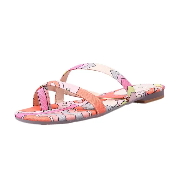

women Factory direct new flip-flops casual flat summer print colorful flat with beach shoes wearing women slippers slides
