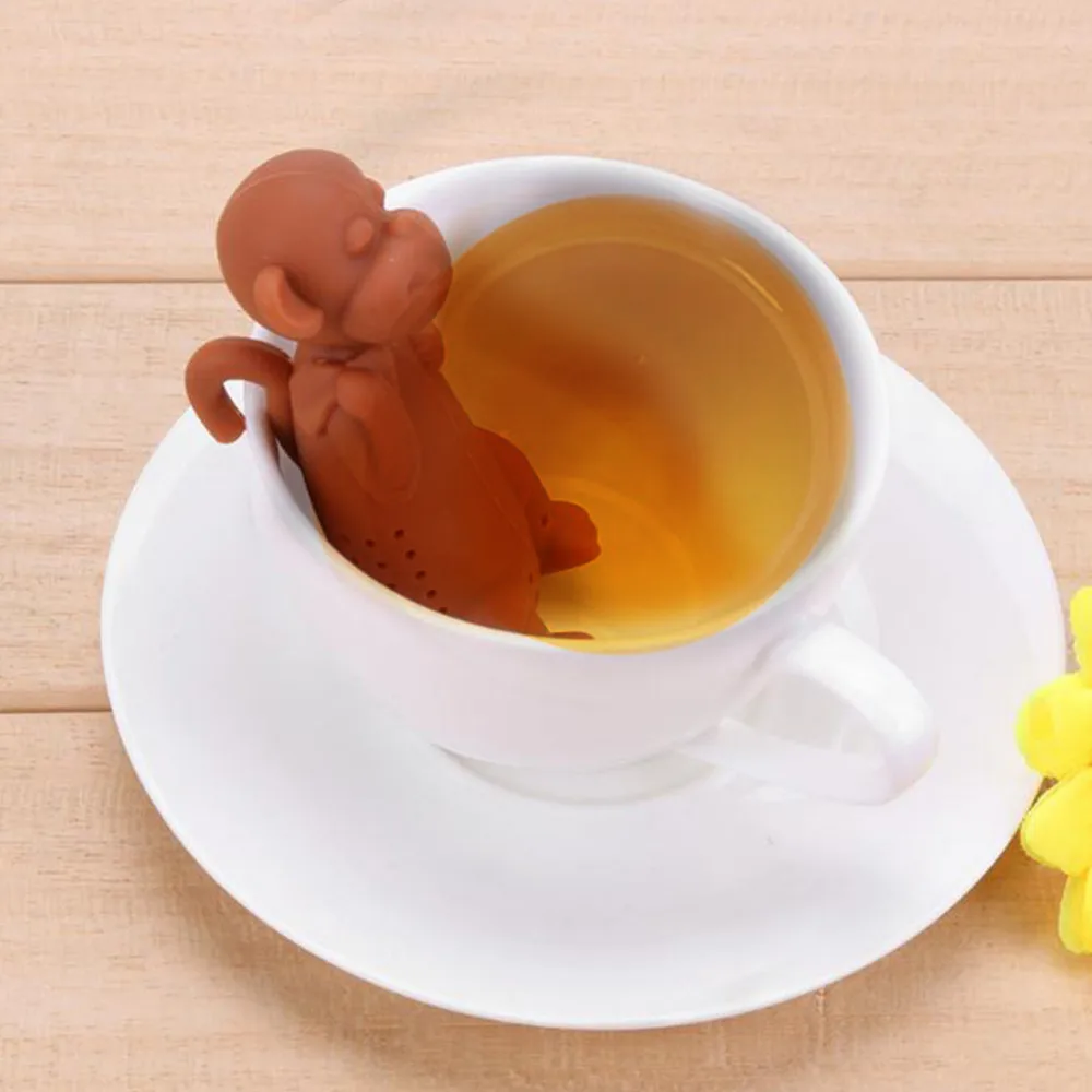 Милая FDA одобренная силиконовая обезьянка для заваривания чая, черный ситечко для чая, пряность для чая, пивоварения, инструменты для напитков