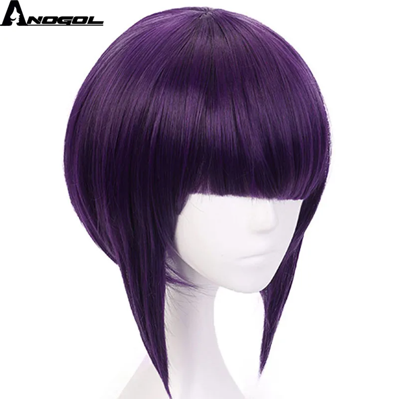 Anogol My Hero Academy Short Straight Kyoka Jiro Anime Short Straight Bob Purple Synthetic Cosplay Wig For Role Play Halloween