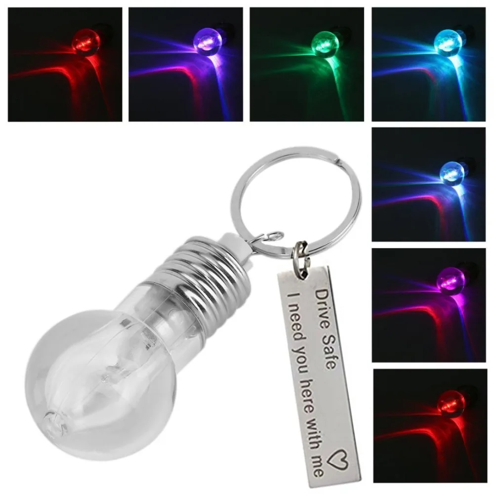 

DIY Fashion Keyring Gifts Stainless Steel Colorful Light Bulb Keychain Engraved "Drive Safe I Need You Here With Me " Jewelry