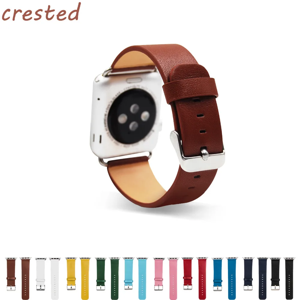 

CRESTED Genuine Leather strap for Apple Watch band 42mm 38mm Wrist bracelet watchband for iwatch 3/2/1 black watch strap