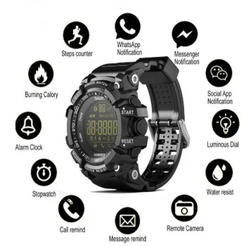 

EX16 Bluetooth Clock Smart Watch Notification Remote Control Pedometer Sport Watch IP67 Waterproof Men's Wristwatch