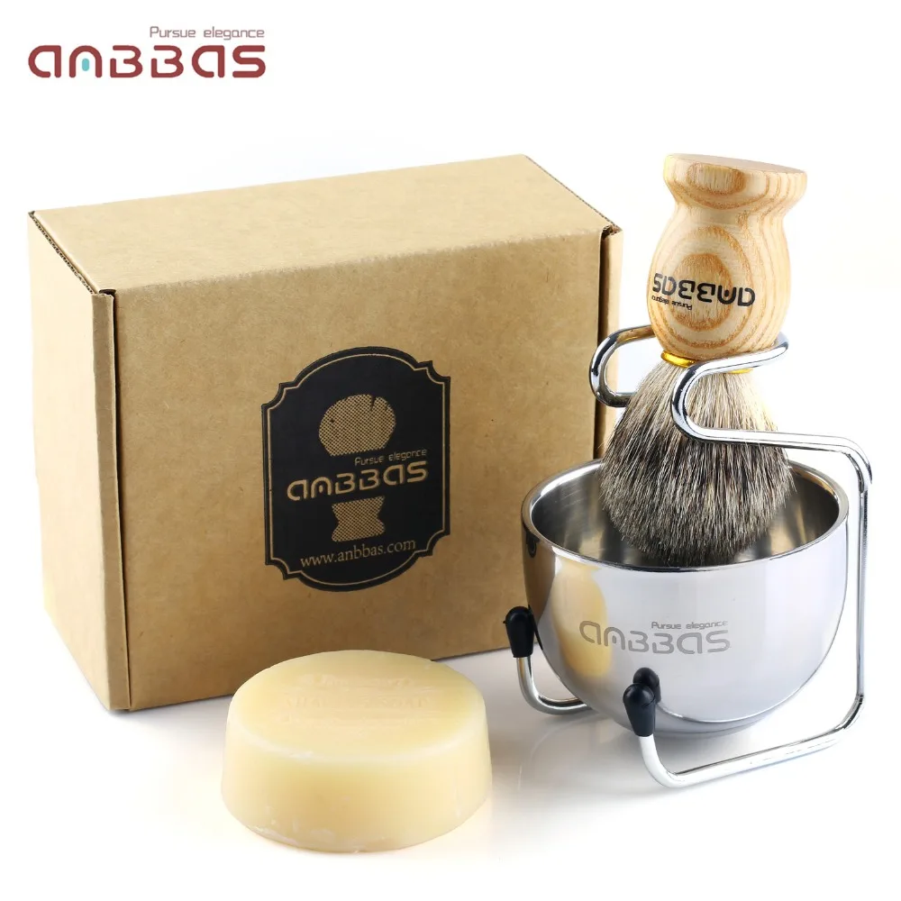 4 шт. щетка для бритья Anbbas Pure Badger подставка из нержавеющей стали и двухслойная