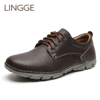 

LINGGE Brand Plus Villus Men's Shoes Winter Warm Fur Comfortable Men Shoes Light Weight Genuine Leather Shoe Lace-Up Shoe