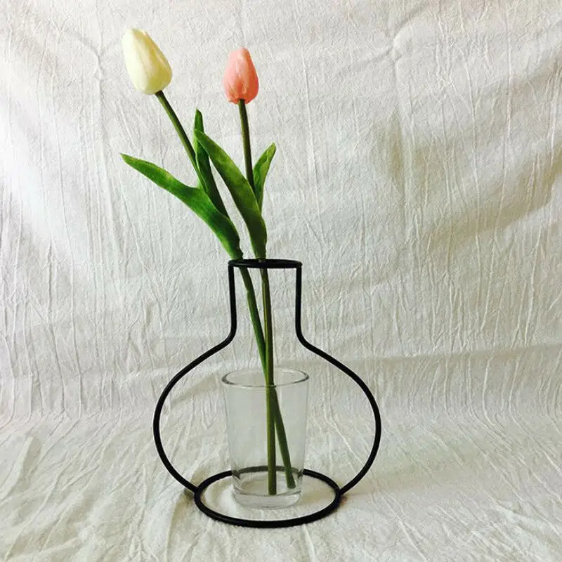 New Style Home Party Decoration Retro Iron Line Flowers Vase Metal Plant Holder Modern Solid Home Decor Nordic Styles Iron Vase - Цвет: B