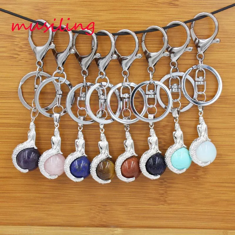 

musiling Key Chain Mermaid Pendants Reiki Pendulum Natural Stone Crystal Fashion Jewelry For Women Wholesale