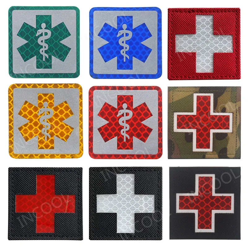 

IR Reflective EMT Star of Life Embroidery Patch Military Morale Patches Tactical Combat Emblem Applique Cross Embroidered Badges