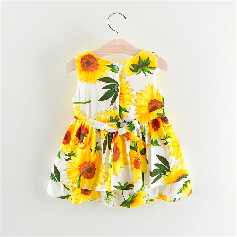 2021 Girls Dress Baby Summer Sunflower Print Dress Clothes Girls Sleeveless Toddler Girl Summer